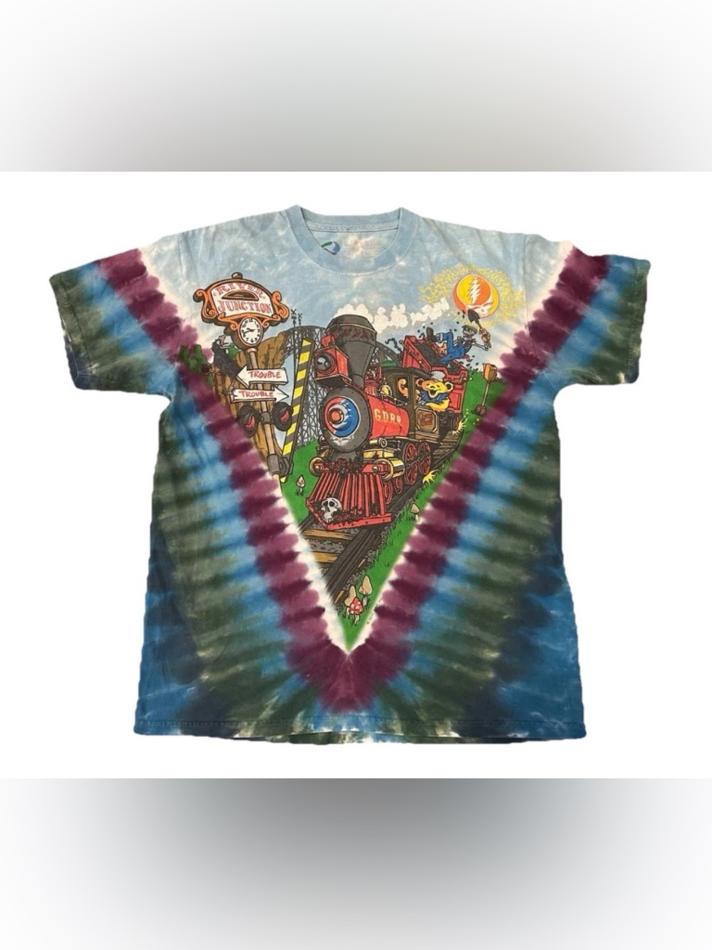 Grateful Dead Shirt Medium Tie Dye Casey Jones Train Liquid Blue 2011